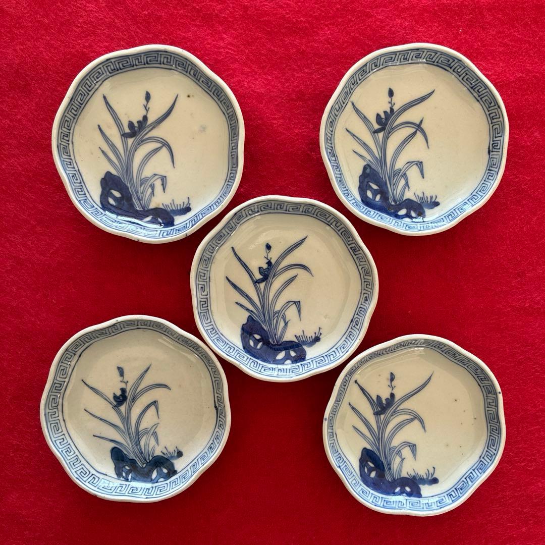 古伊万里　染付　花文　小皿　5枚組