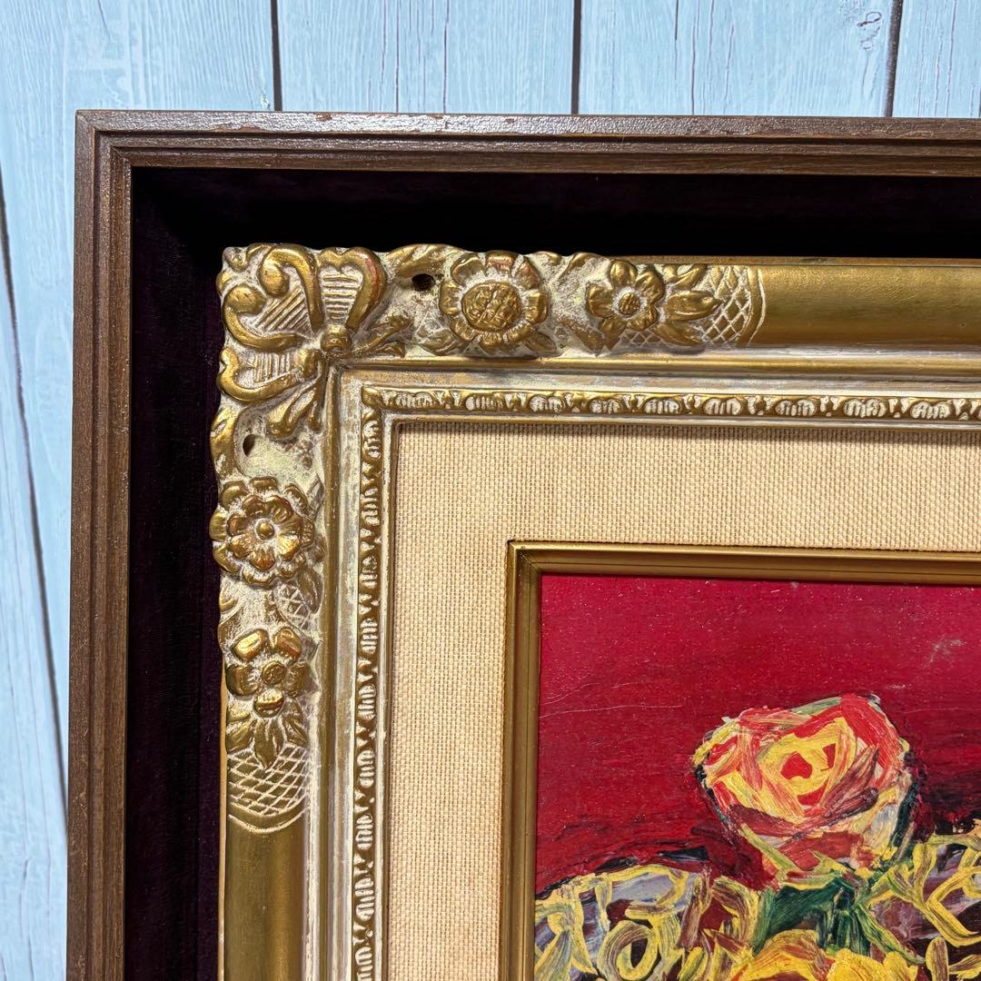 油絵 野間仁根 Noma HITONE ばら 薔薇 額装 中古品