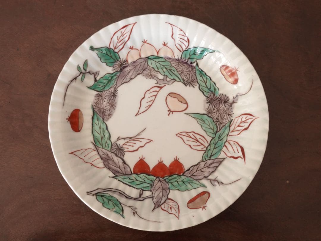 江戸中期〜後期　古伊万里　色絵　金彩　栗文　鎬　皿　5客　銘々皿　バラ売り可能