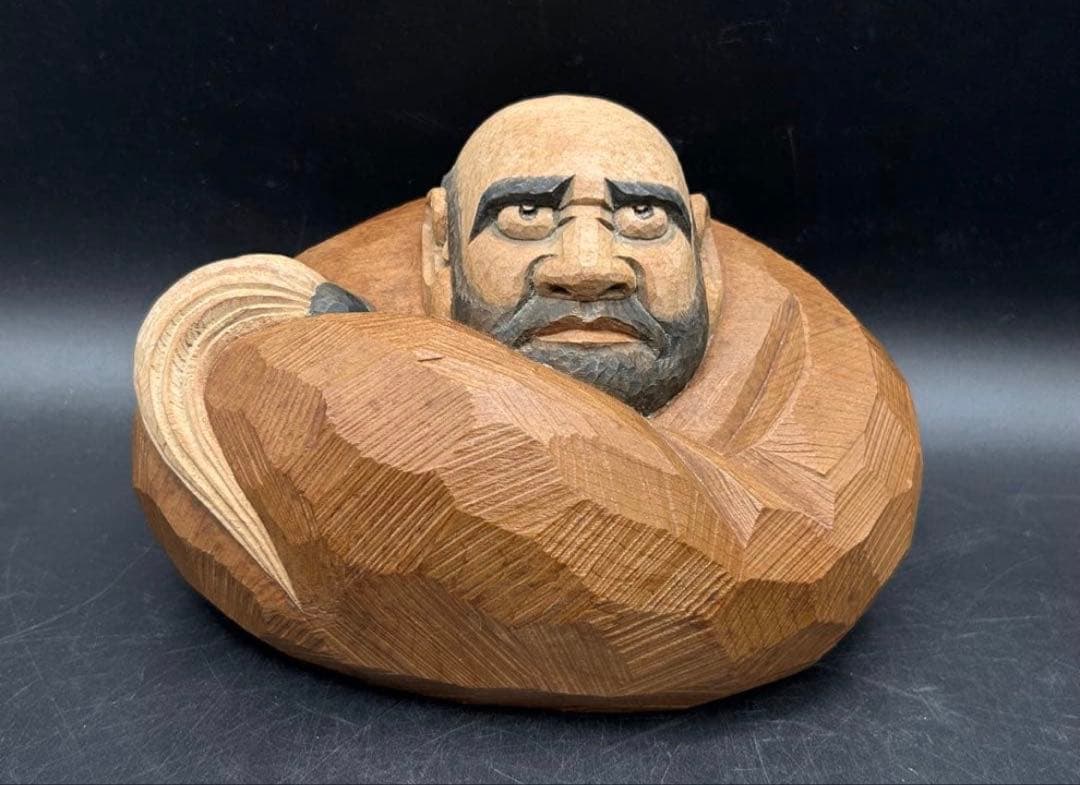 【希少品】秀作(在銘) 讃岐彫 一刀彫 達磨　だるま　木彫り　置物　縁起物
