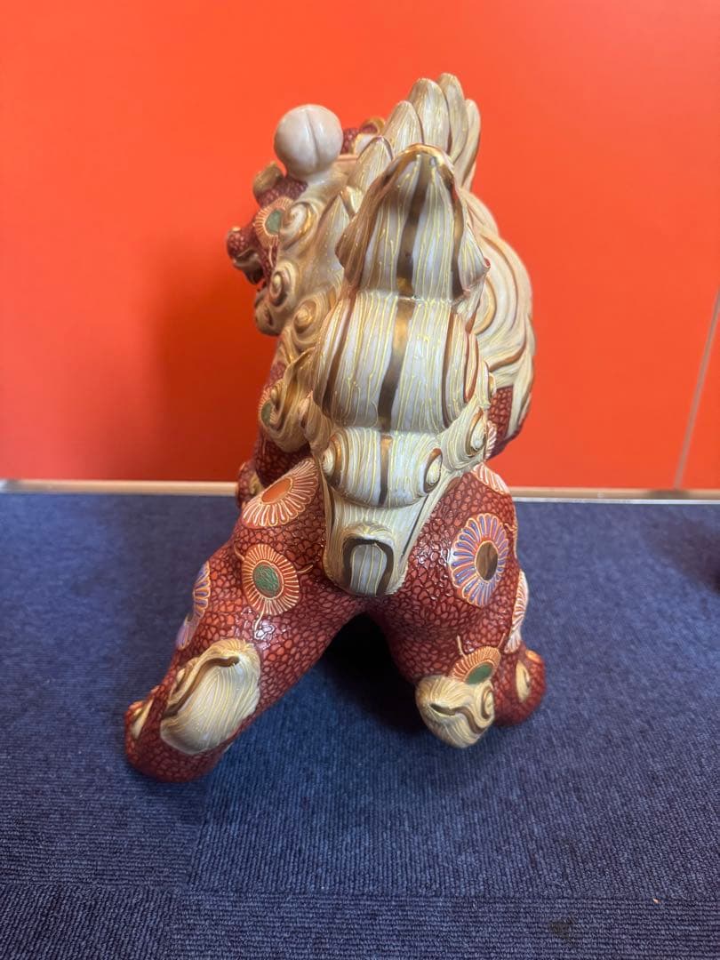 1903 九谷焼 太吉　特大　38cm  玉乗り獅子 狛犬 置物 縁起物