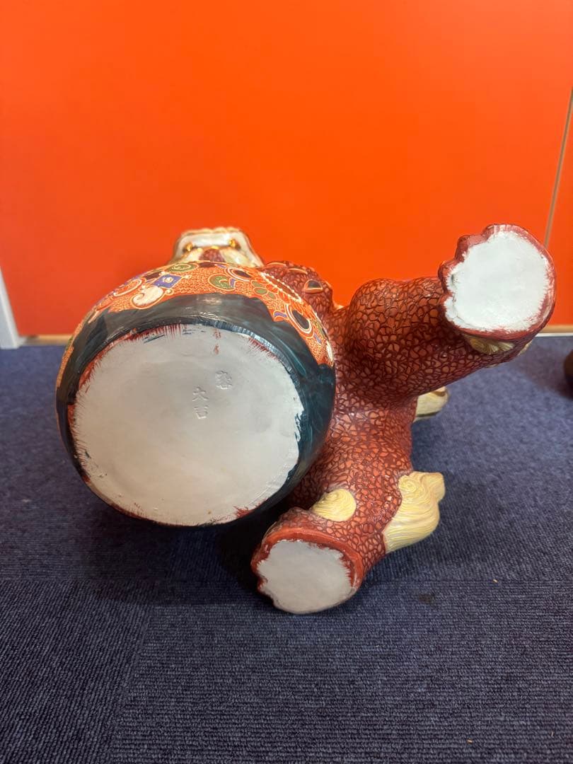 1903 九谷焼 太吉　特大　38cm  玉乗り獅子 狛犬 置物 縁起物