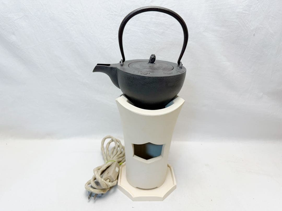 ほぼ未使用 煎茶道具 野々田 白泥 凉炉 煎茶用電茶器 菊地政光造 梅竹紋 銚子