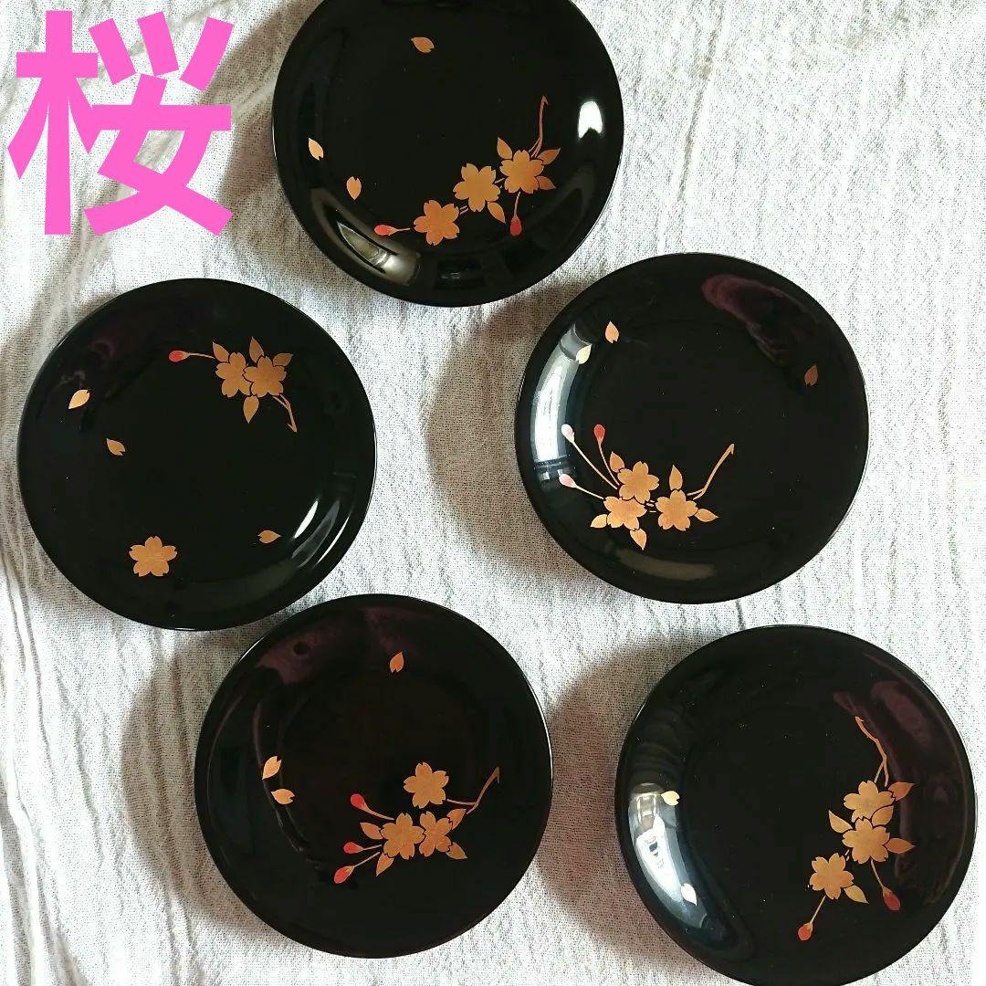 桜づくし 漆器 銘々皿 小皿 蒔絵 /輪島塗 越前漆器 茶道具 骨董 椀　印判
