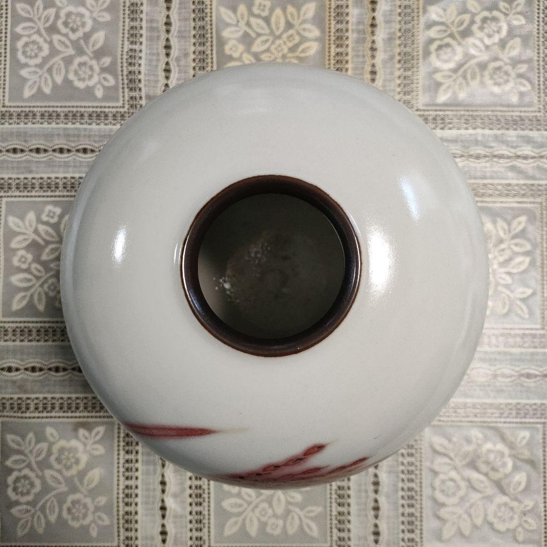 ★河合誓徳★ 「 釉裏紅瑞穂壷」 花瓶 日本芸術院会員、栞、ウコン布＆共箱付