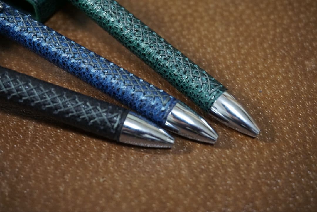 【セール】藍色　革軸ペン　消しゴムケースセット