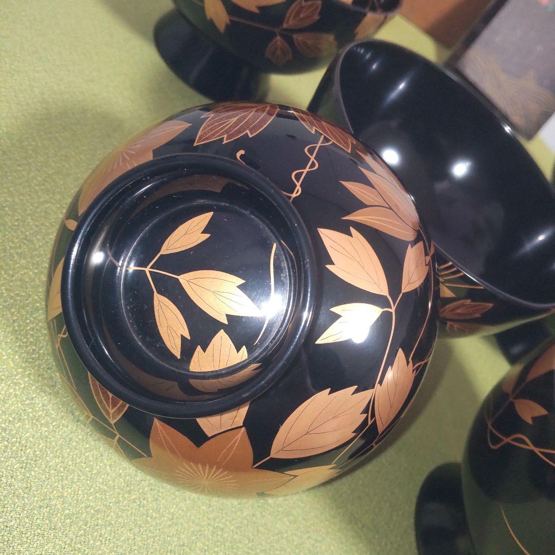 輪島塗 鉄泉蒔絵 椀 蓋付 花 吸い飲椀 箱付