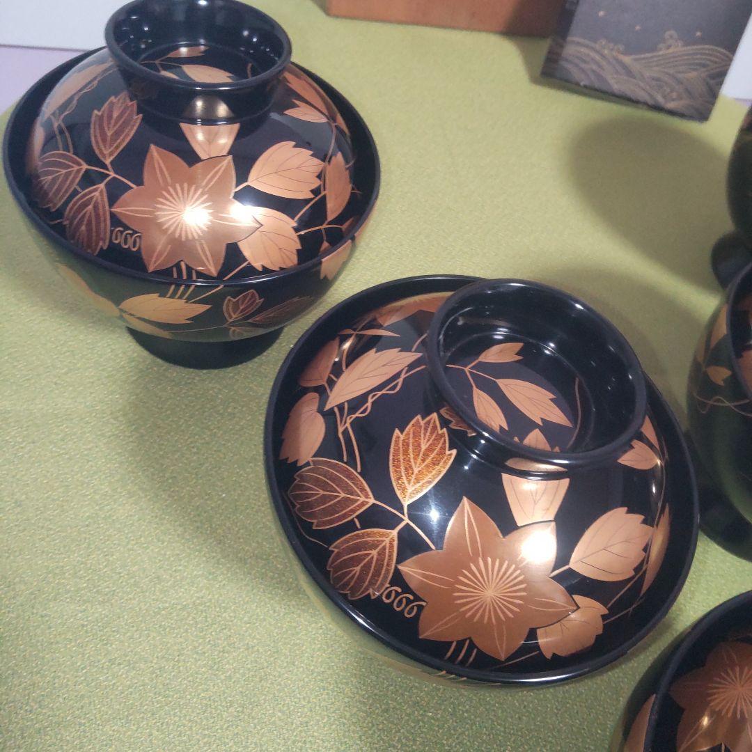 輪島塗 鉄泉蒔絵 椀 蓋付 花 吸い飲椀 箱付