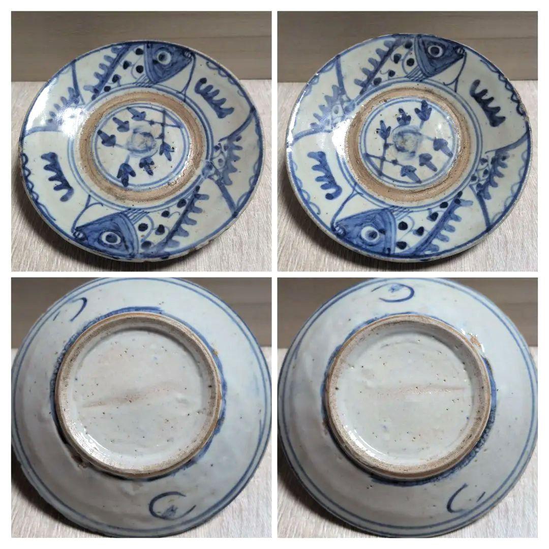 安南 魚紋小皿 染付 手描き 5枚 骨董