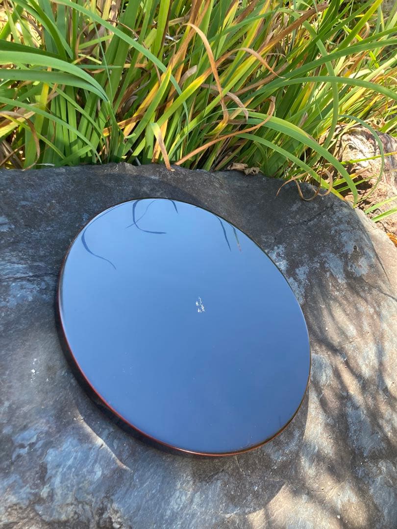 大丸 漆塗り 円形盆 黒