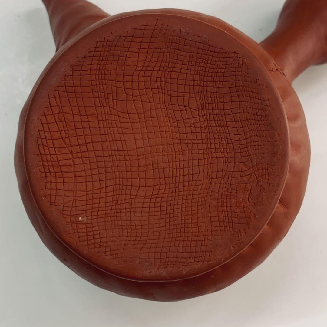 【茶注5   手捻　朱泥　玉獅子】間野弥平　共箱