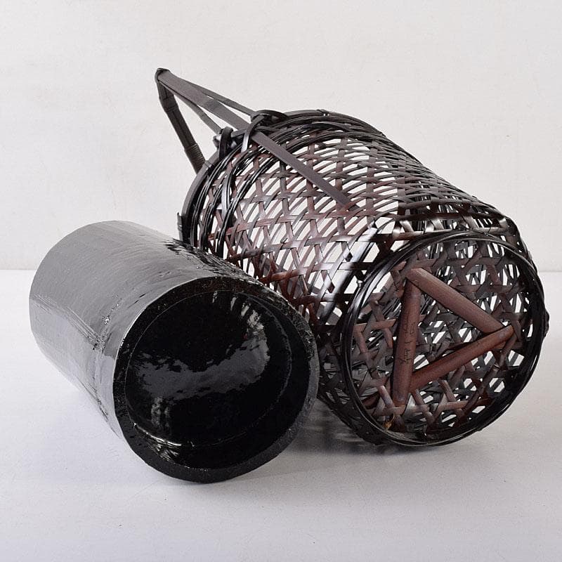 茶道具　伊藤賢一郎作　大和竹縄文花籠　共布共箱　V　R8712H