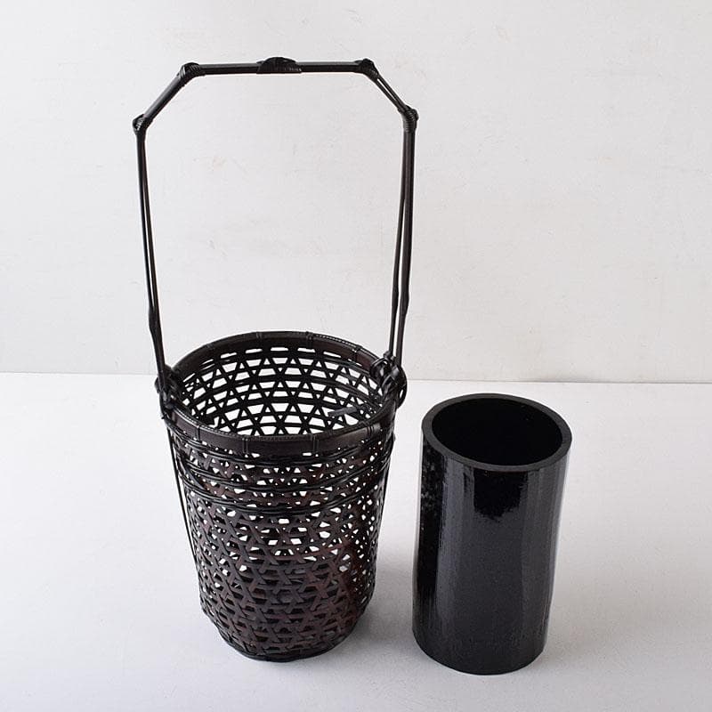 茶道具　伊藤賢一郎作　大和竹縄文花籠　共布共箱　V　R8712H