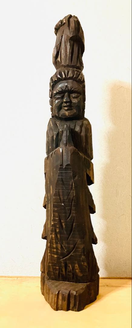 仏像 一刀彫 仏教美術 木彫 円空仏 高さ44cm