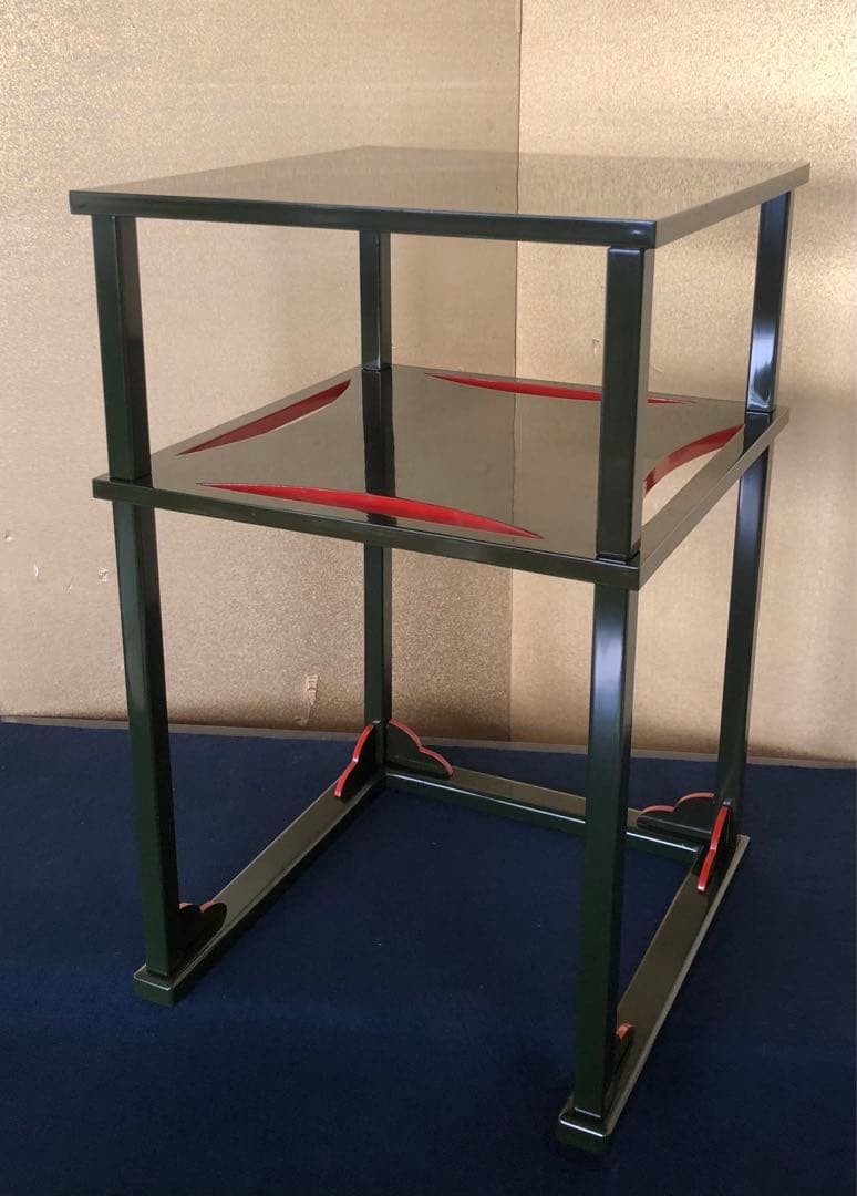 《R》茶道具 青漆 糸巻棚 組立式 塗師 川瀬表完作 共箱　260126く1