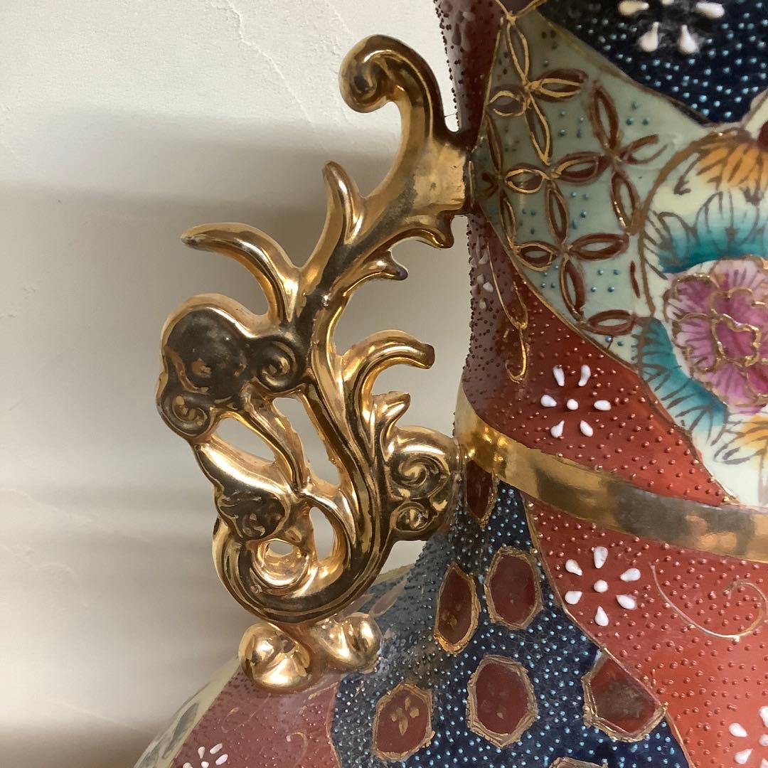 薩摩焼？　双耳壺　キジ　雉　花鳥図　瓶　壺