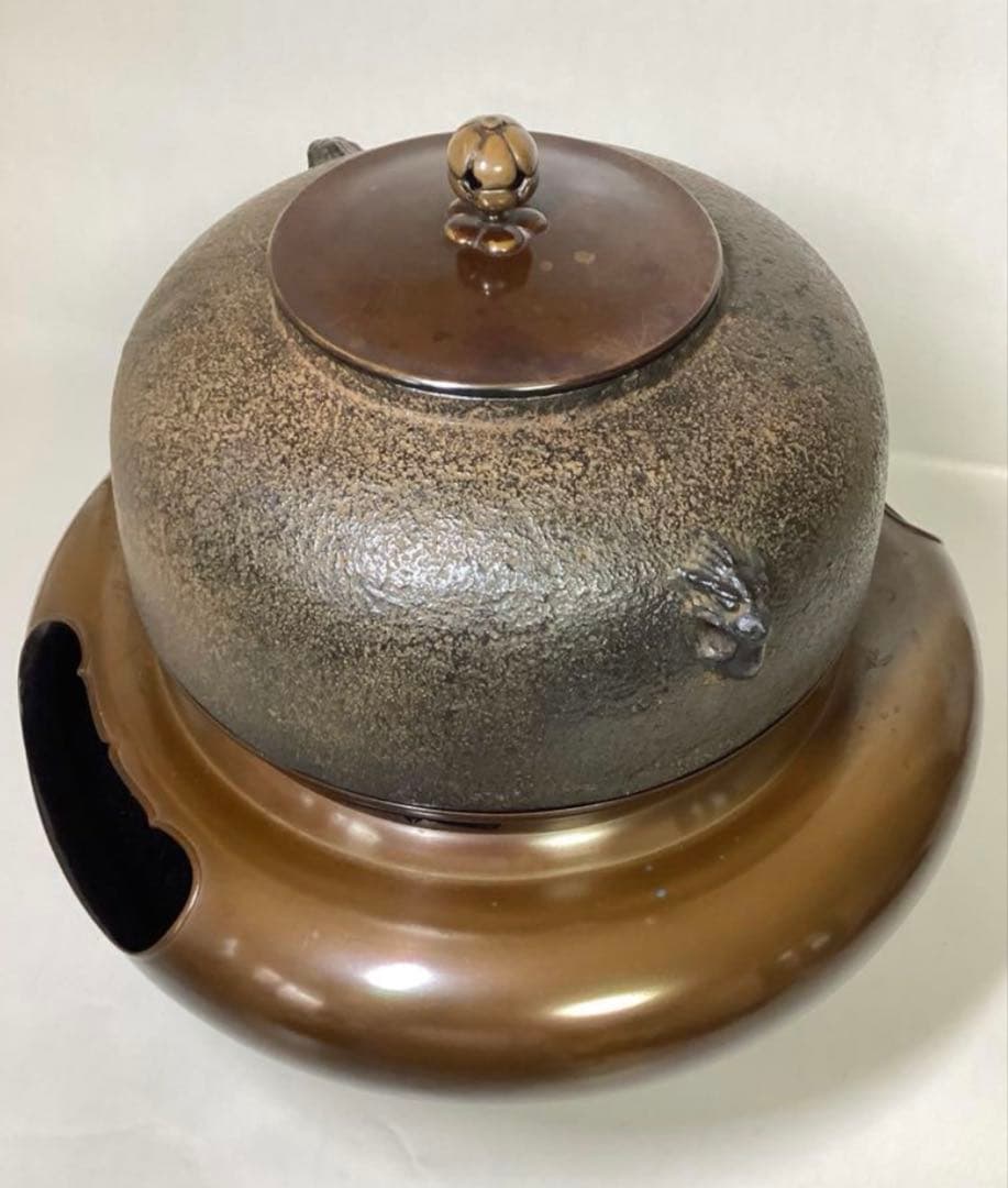 茶道具 古物品 唐銅朝鮮風炉 平丸釜添 釜師 喜左衛門 風炉師 宗喜 小板付