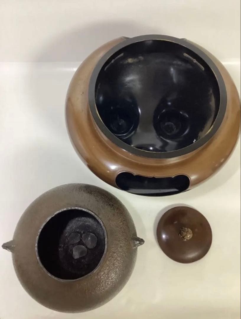 茶道具 古物品 唐銅朝鮮風炉 平丸釜添 釜師 喜左衛門 風炉師 宗喜 小板付