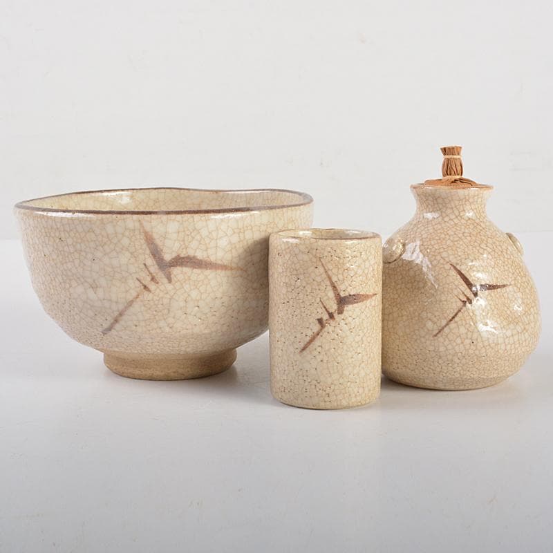 茶道具　溜塗　花筏蒔絵　茶箱　茶碗　棗など　八点　一式　V　R7073