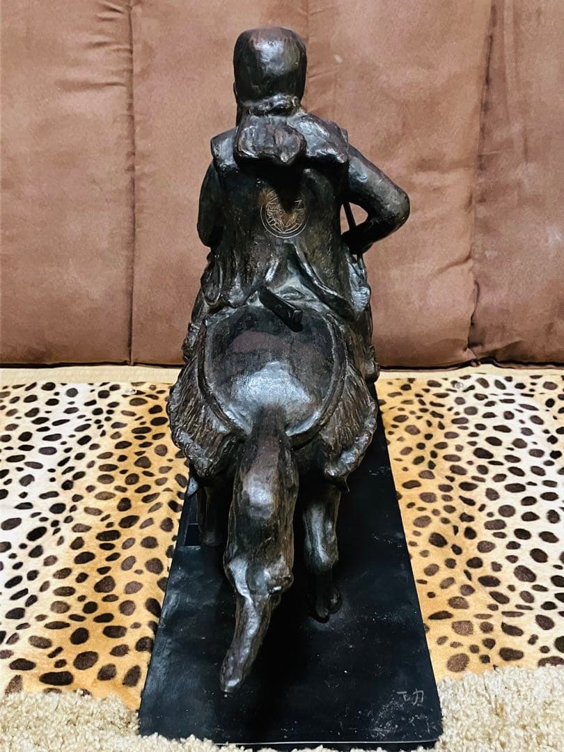 上杉謙信 銅像 置物 ブロンズ 金属製 馬 レトロ 戦国武将 武士 鎧 兜 武具