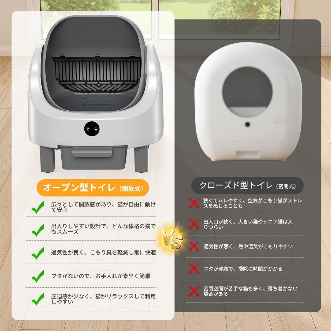 OROLEY 全自動猫トイレ 自動猫砂盆 オープントップ 96L 大容量