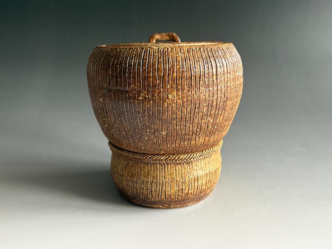 瑞穂釜　楽斎作　結び紫　箪瓢形　水指　尋牛斎書付　茶道具　表千家