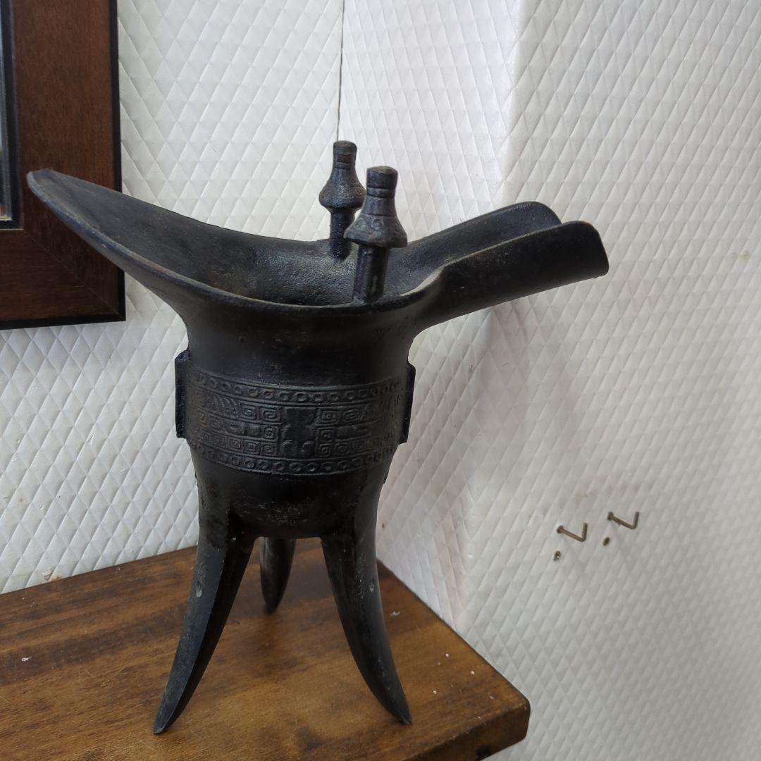 爵　特大サイズ　しゃく　古代中国　酒器　レプリカ　金属　三足