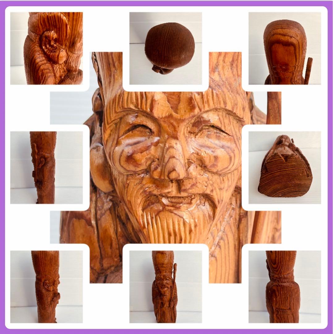 アンティーク工芸品　七福神　福禄寿(ふくろくじゅ）木彫り　直径　11.5❌37㎝