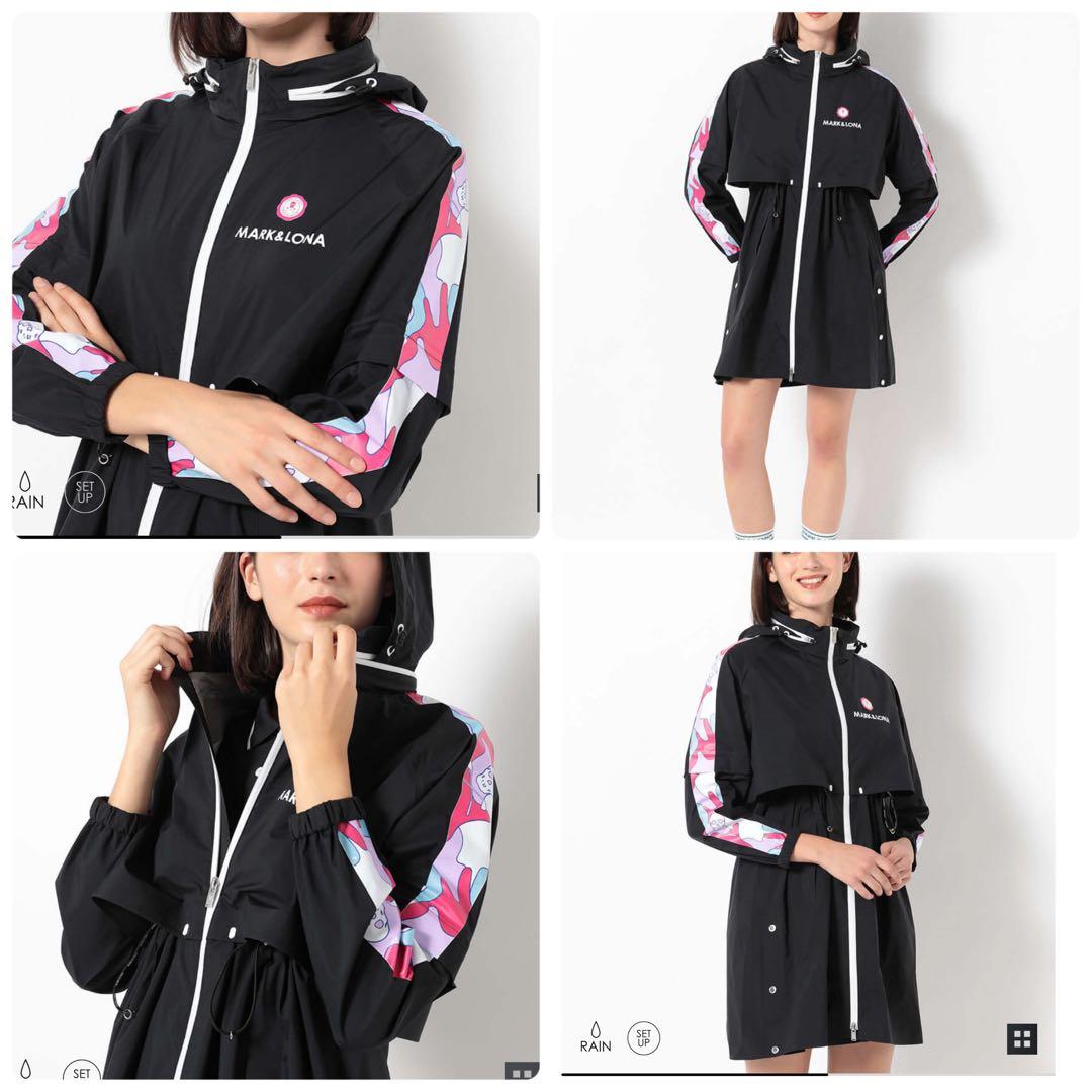 極美品　2024 マークアンドロナ 2WAY レインワンピース 　迷彩　フード