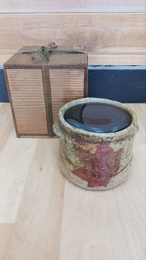 珍品？時代物美濃焼？瀬戸焼？何焼？掻き銘あり水指紅葉図もみじ茶道具江戸期