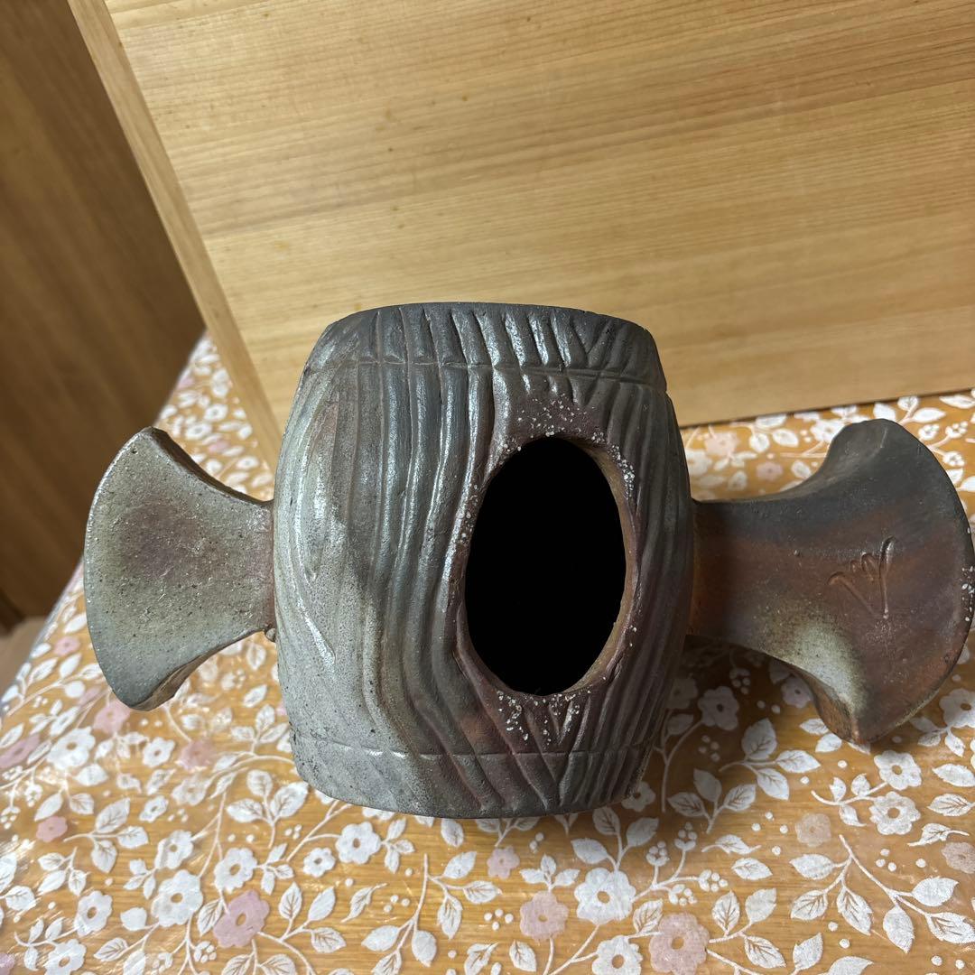 藤原陶臣 備前焼 子置物　打ち出の小槌に鼠