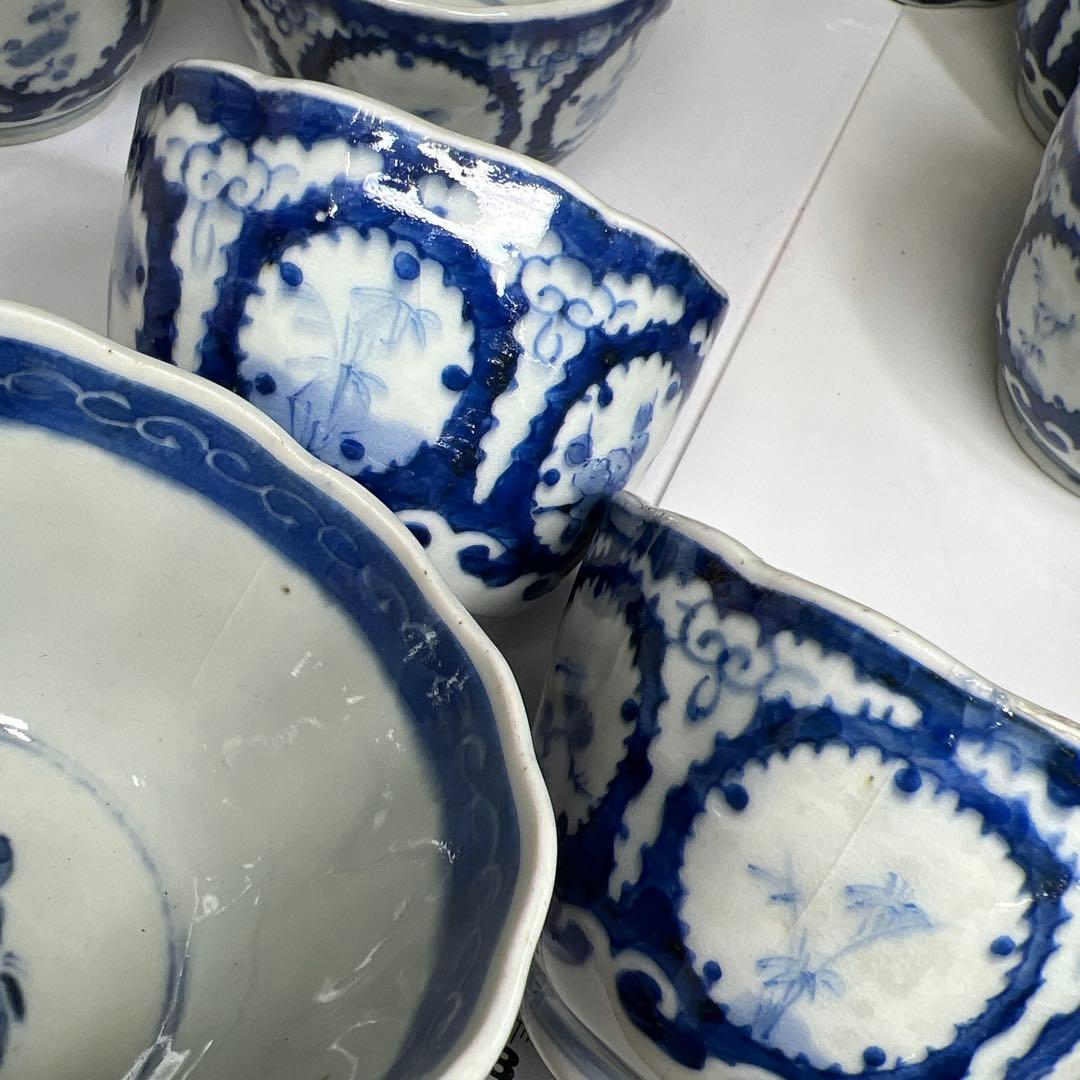 専用古伊万里　染付大猪口17客　木箱口径約8.5㎝　東Y7-0620⭐︎2Fトヒコ