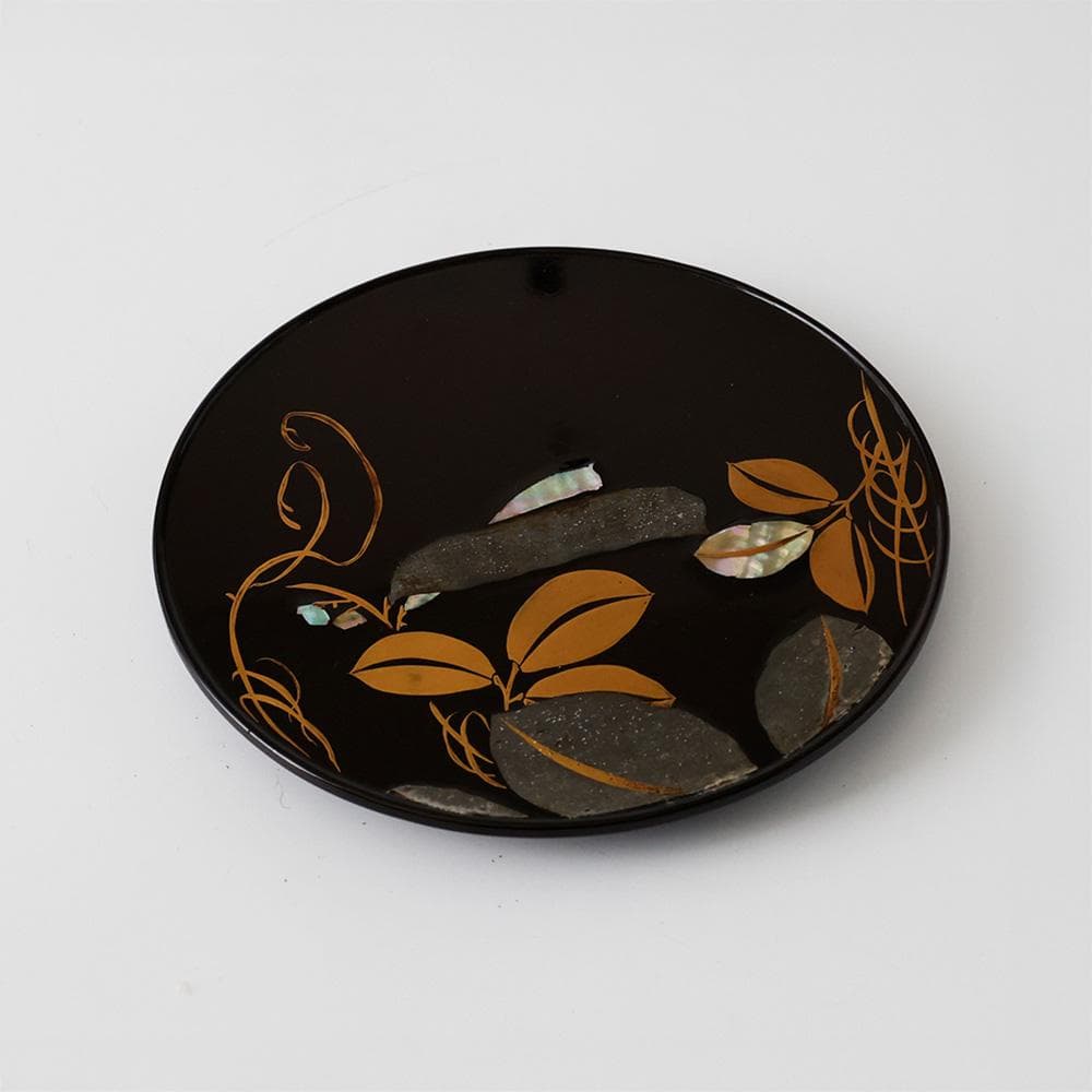 木製漆器 黒塗 螺鈿 エン豆 豌豆蒔絵皿 菓子皿 茶道具