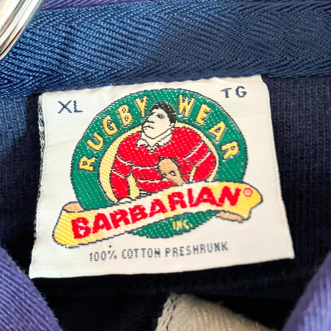 BARBARIAN　スコットランド　ラガーシャツ　ブルー　ホワイト　XL
