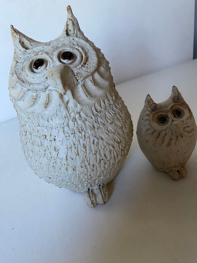 青芳 フクロウ　梟　置物　2つセット　陶器　森元青芳　砥部焼