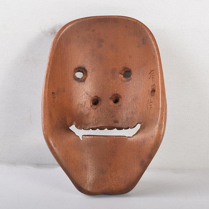 時代提げ物　有田作　能面　能楽　雅楽　木彫　面根付　時代箱付　M　R7872