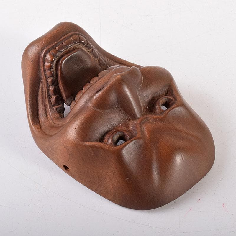 時代提げ物　有田作　能面　能楽　雅楽　木彫　面根付　時代箱付　M　R7872