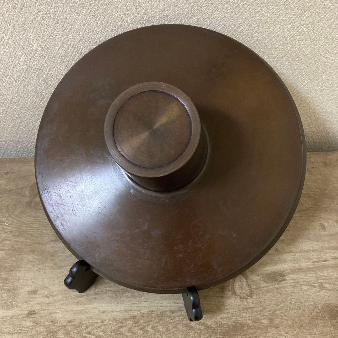 高岡銅器　薄端　中光　花器　茶道具　透かし彫り　ビンテージ〈検 池坊　華道いけ花