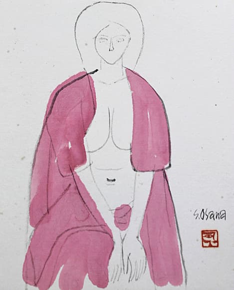 大沢昌助【ガウンの裸婦】 水彩 3号