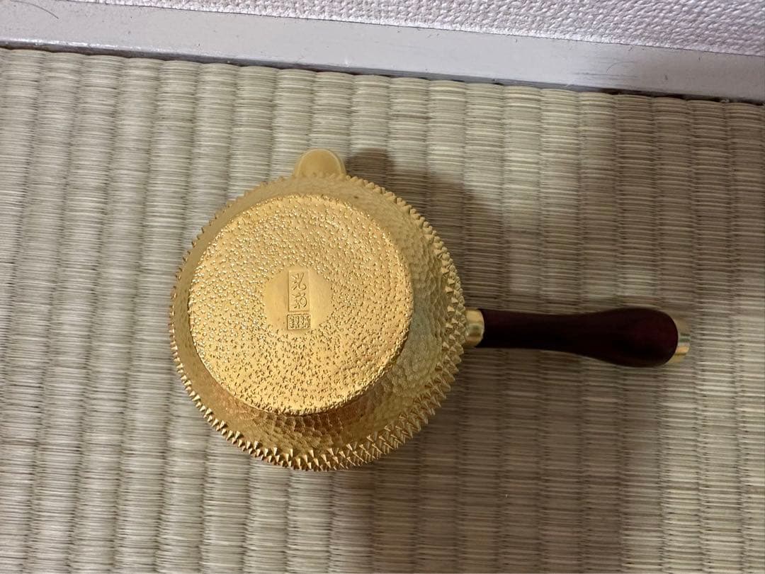 純銀製 玉霰打出 金メッキ 花蕾摘 横手急須 銀瓶 煎茶道具