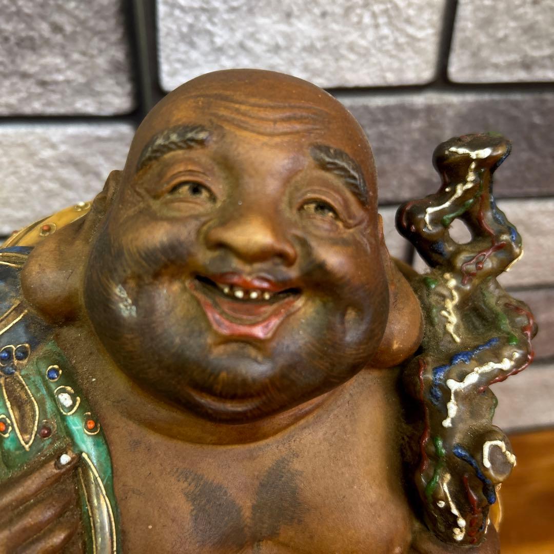 九谷焼 布袋尊 金彩 色絵 布袋像 陶器製 骨董品　七福神 仏像