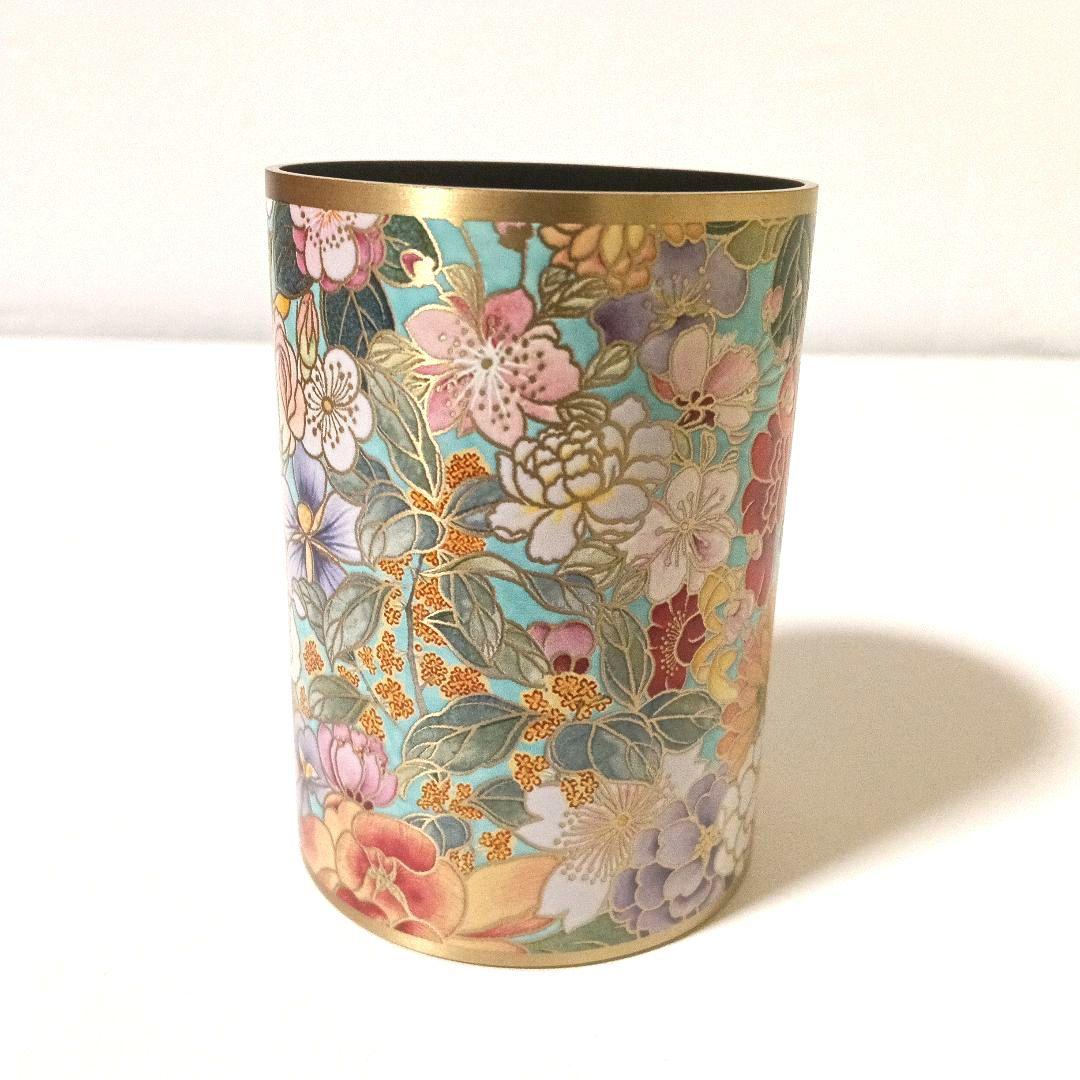 未使用 高級中国銅器 朱炳仁 銅製 金彩花詰 筆筒 ペン立て