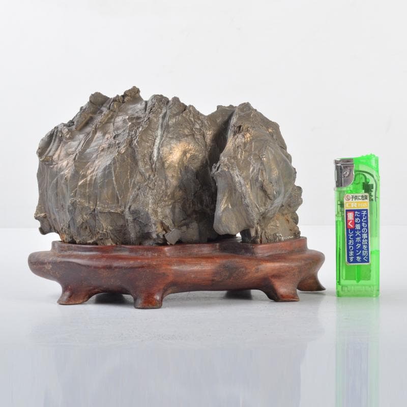 天然石　鑑賞石　太湖石　霊壁石　置物　唐木台付　C　4243