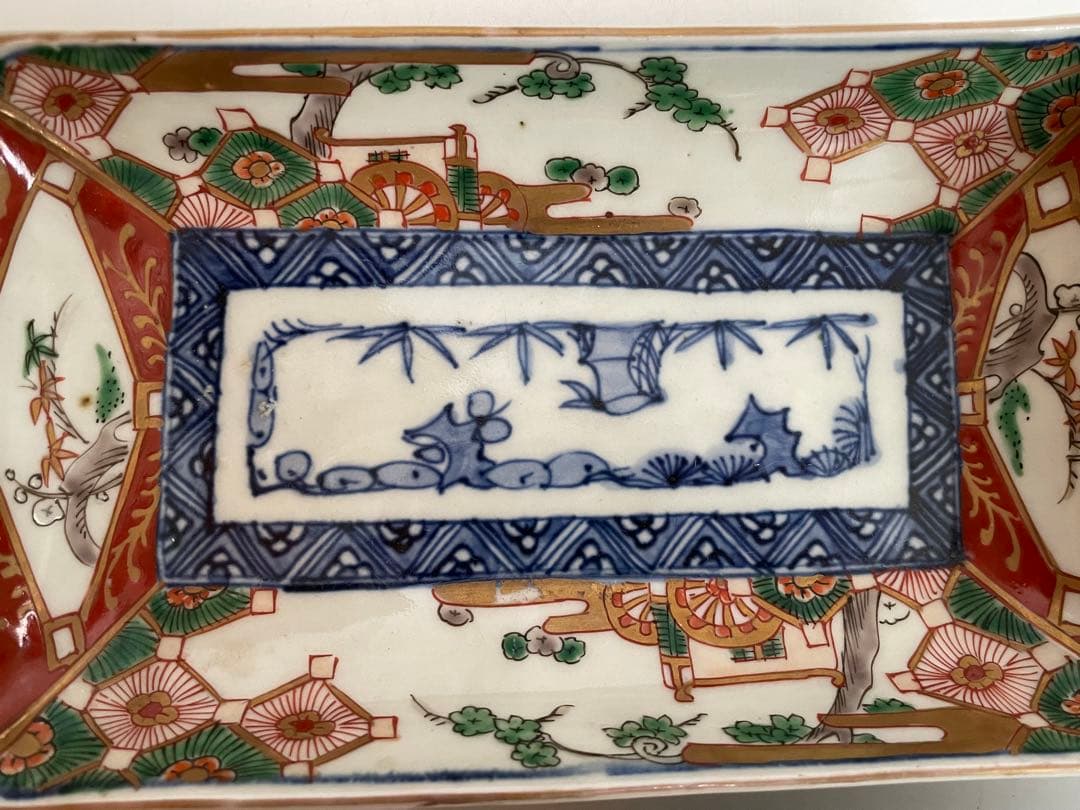 骨董　アンティーク　古伊万里　色絵　鮎皿　長方皿　2枚