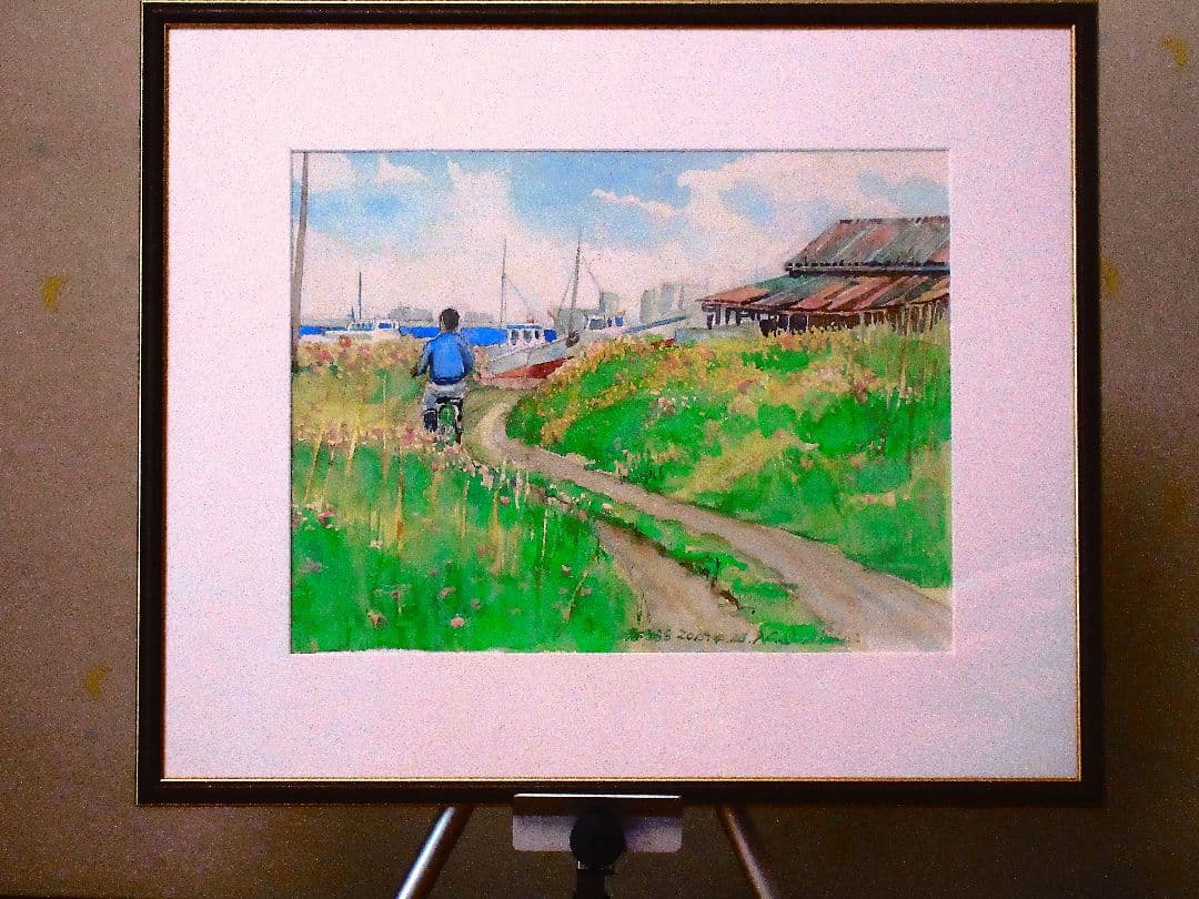 水彩画：自転車と風景 2006年作