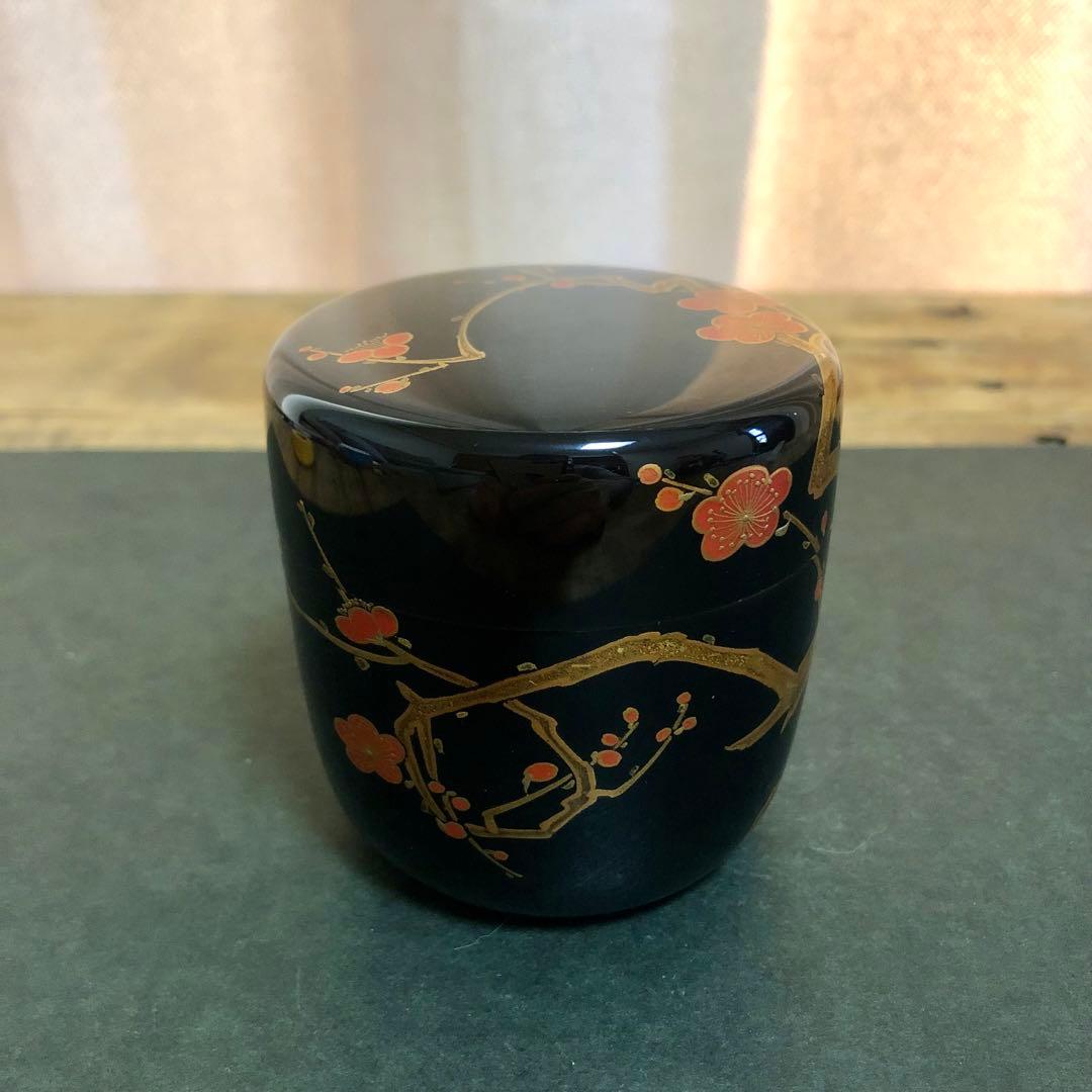 一后一兆 梅蒔絵黒大棗 共箱 茶道具