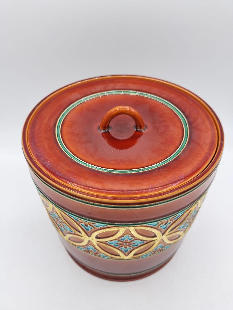 c267【新品・未使用】水指 赤茶交趾 帯七宝 中村翠嵐 木箱 茶道具