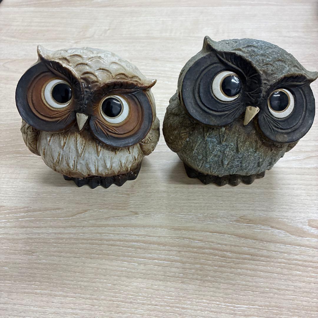 信楽焼　￼つがいのフクロウ