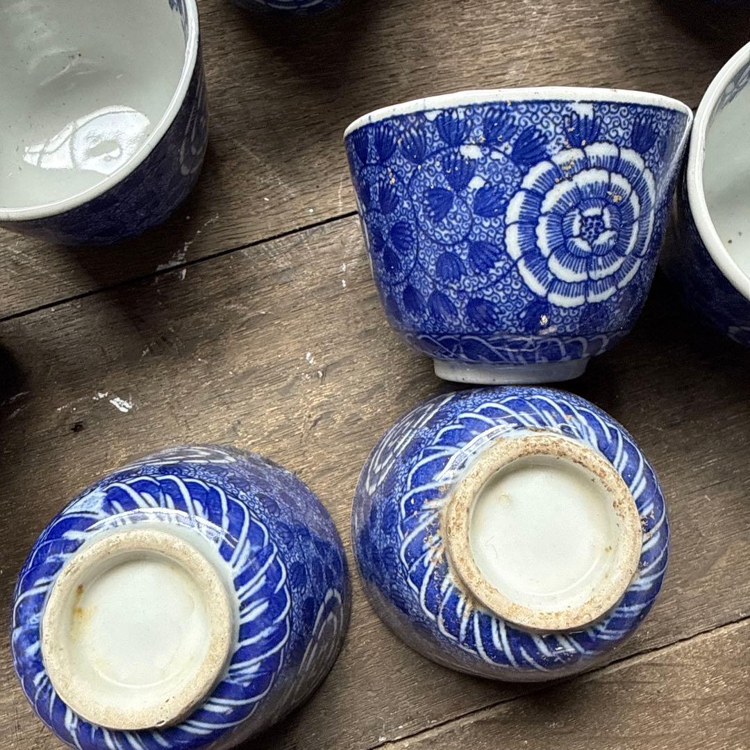 レトロ　伊万里 蕎麦猪口 揃い10個　印判手 染付　湯呑み　焼き物　ぐい呑