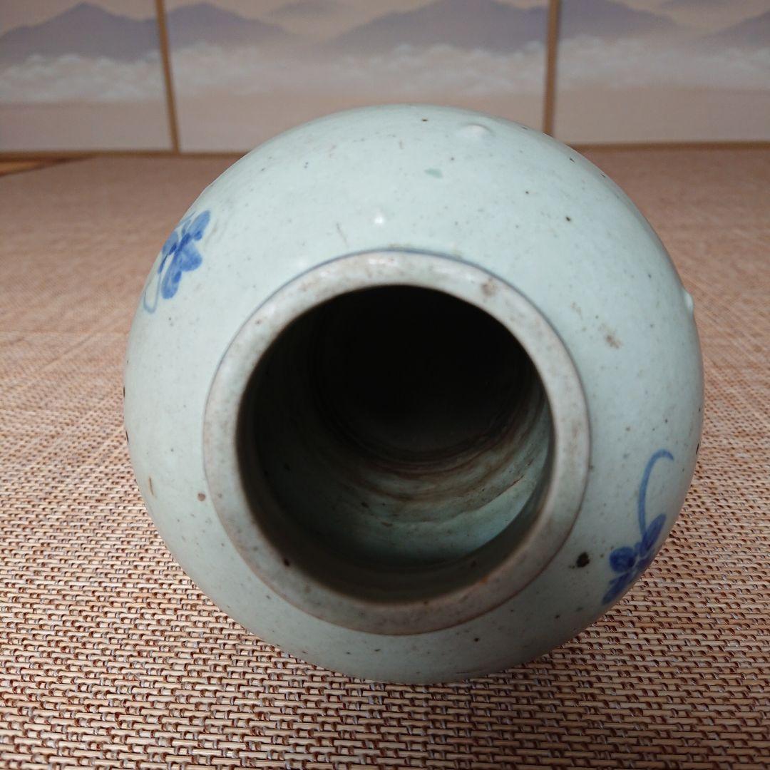 李朝 青花草花文壺 骨董品